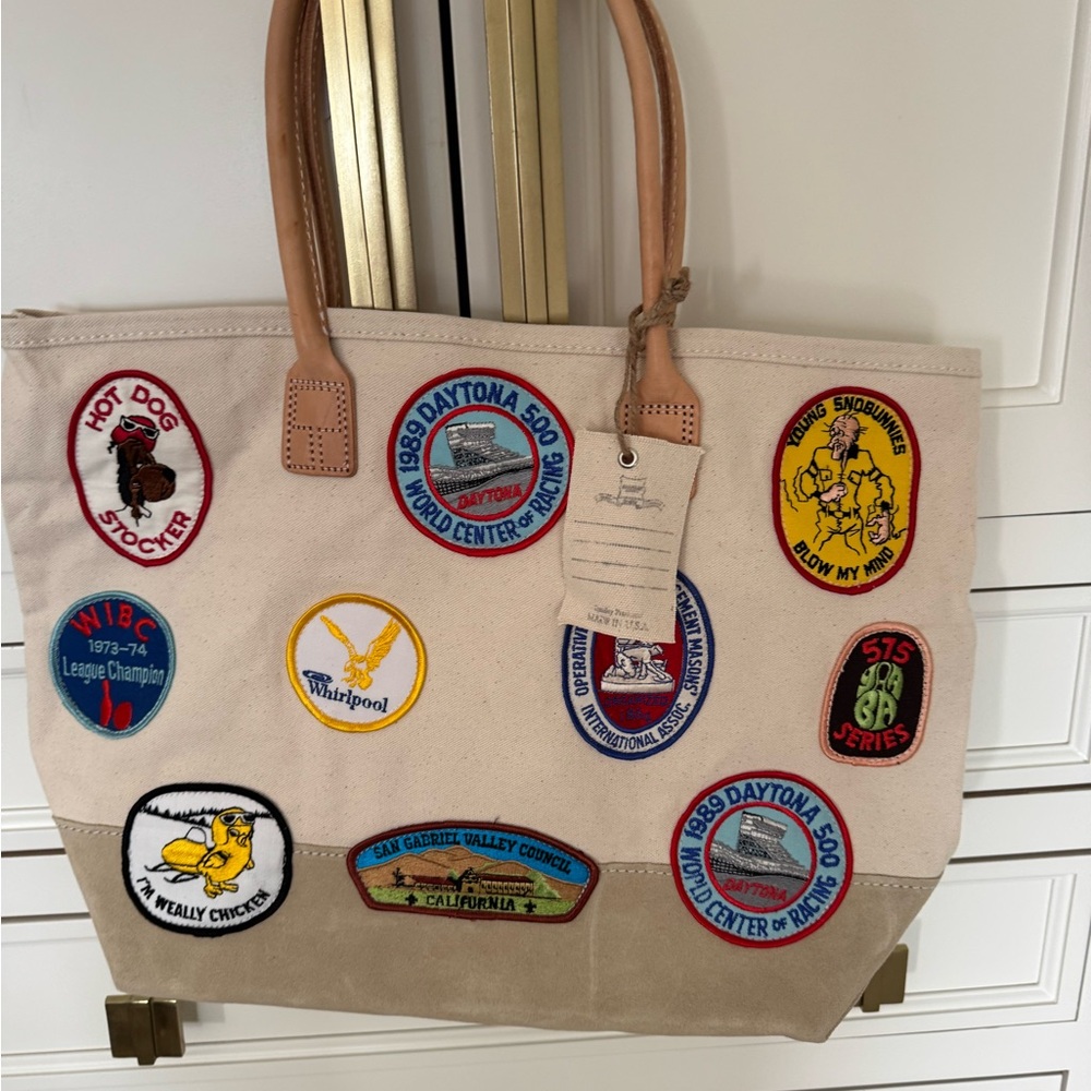 Heritage Leather Co VINTAGE PATCH  TOTE Canvas Tote With Suede Daytona 500 Patch